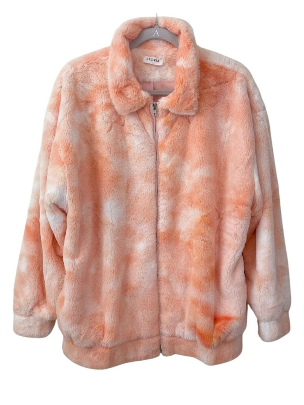 NWOT STORIA Orange Tie Dye Plush Zip Jacket Oversized Small